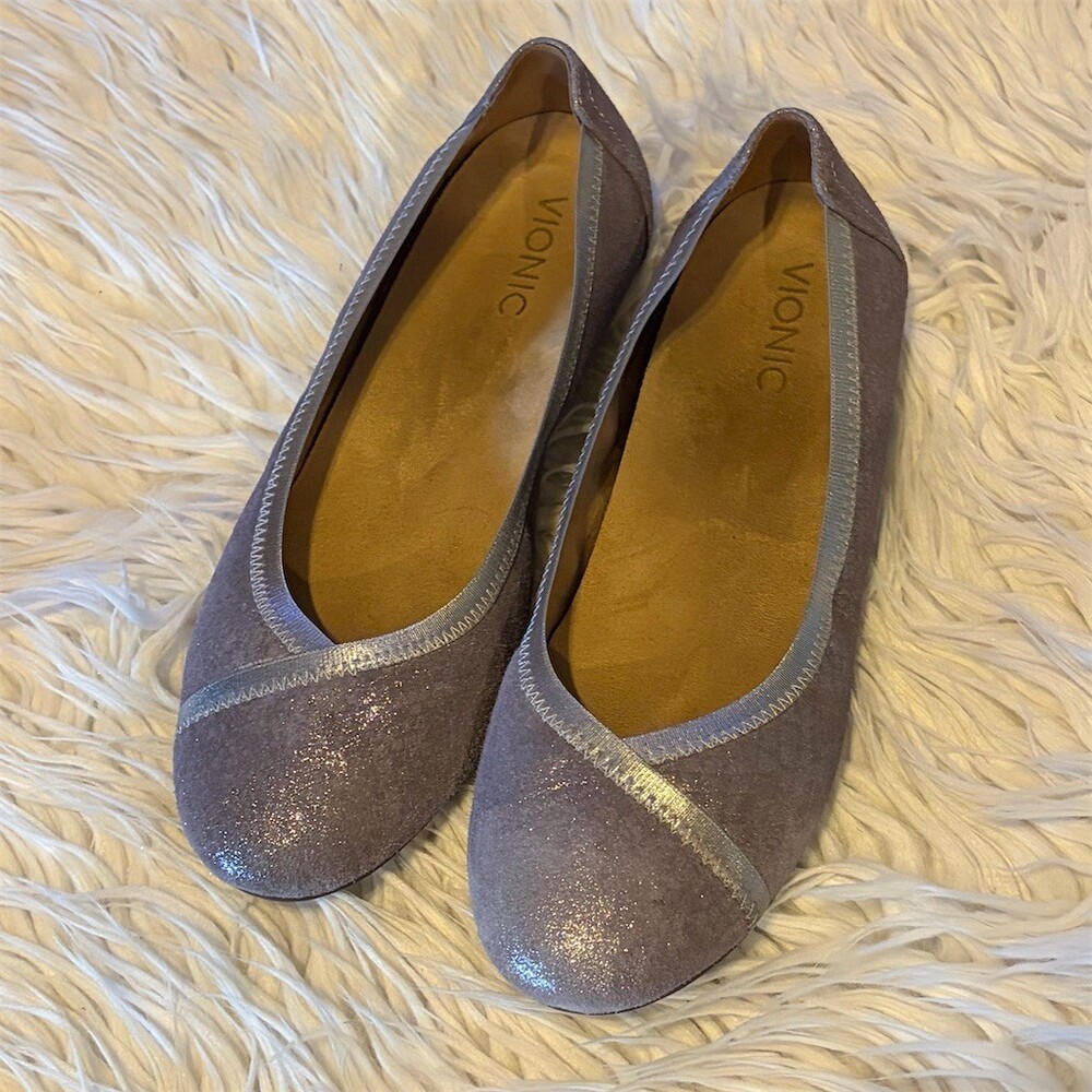 Vionic Caroll Spark Ballet Flats Womens 8.5 Lavender Metallic Round Toe